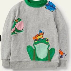 Mini Boden Front & Back Grey Marl Frog Sweatshirt Size 6-7